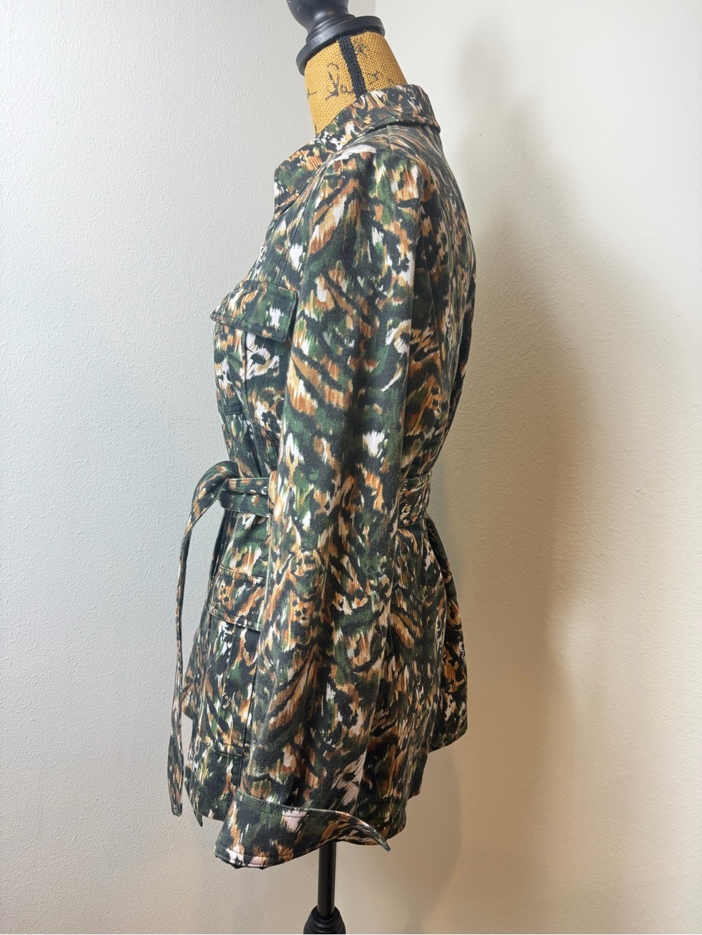 100% Cotton Denim Ted Baker Inniza Camo Utility Jacket Mini Dress Belted Size 4 - Picture 9 of 12